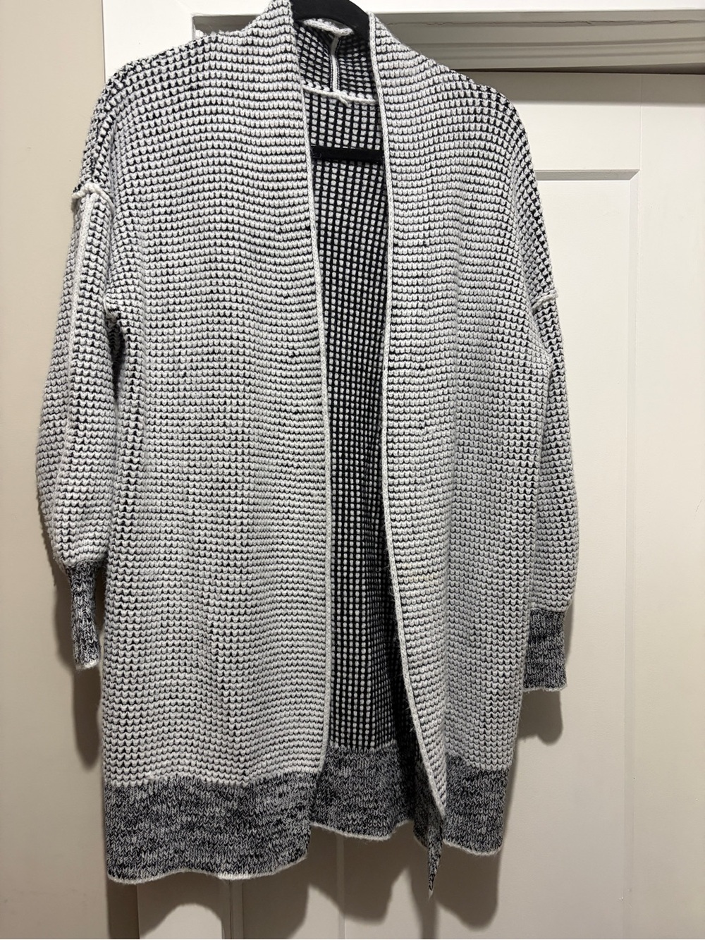 Open-Front Black & White Knit Women's Sweater Cardigan